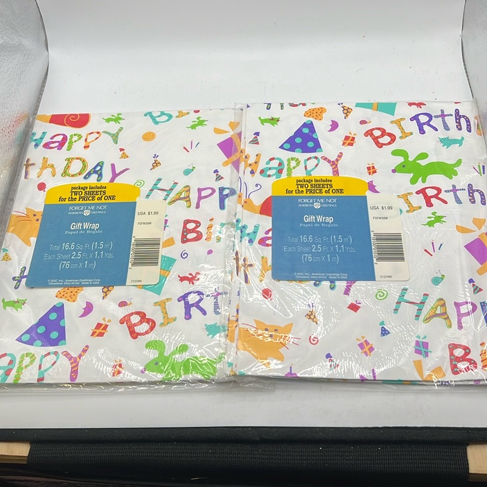 Vintage American Greetings Forget Me Not Set Of Two Gift Wrap Happy Birthday Dog